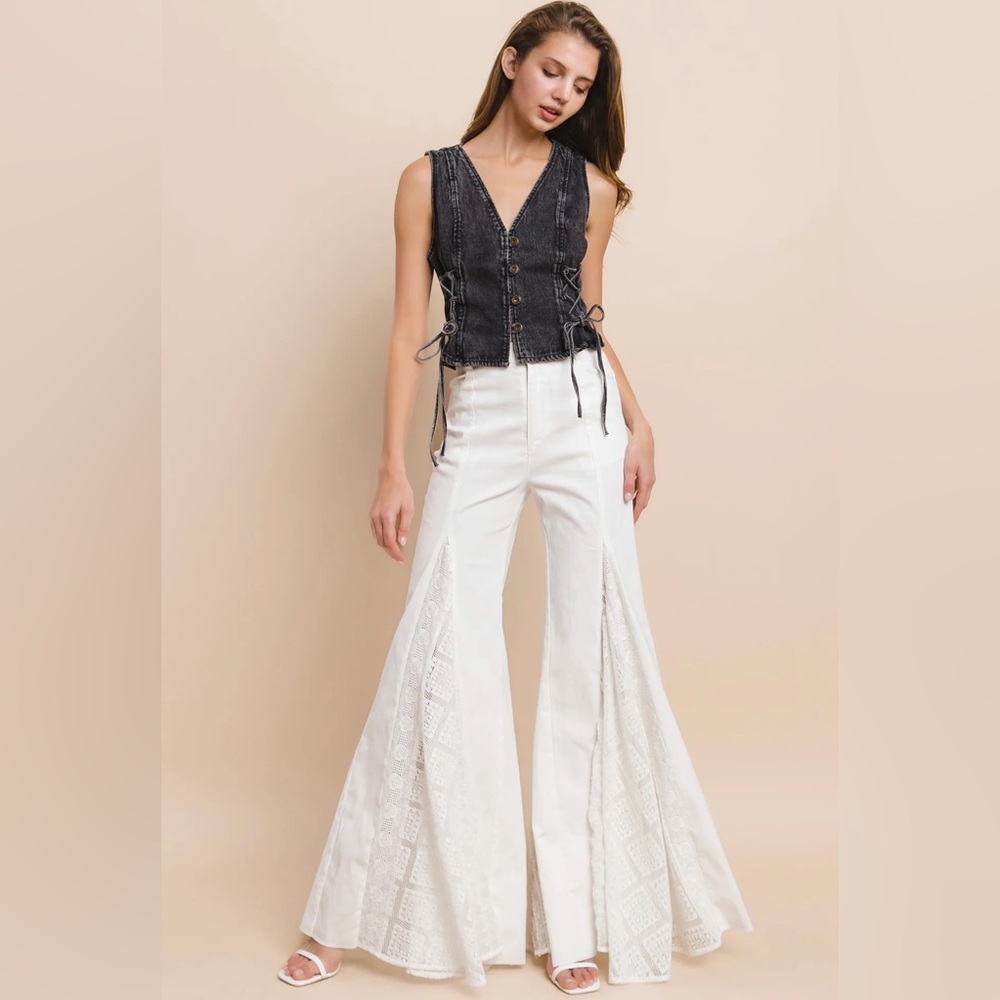 Stylish Black Vest and White Flared Pants